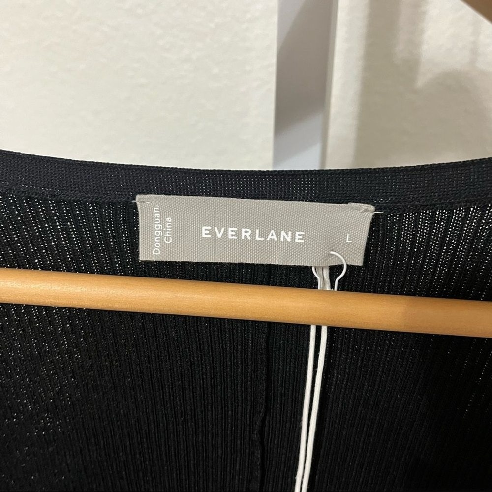 NWT Everlane Black Knit Open Cardigan Tie Waist Black Large Minimalist - Picture 4 of 12
